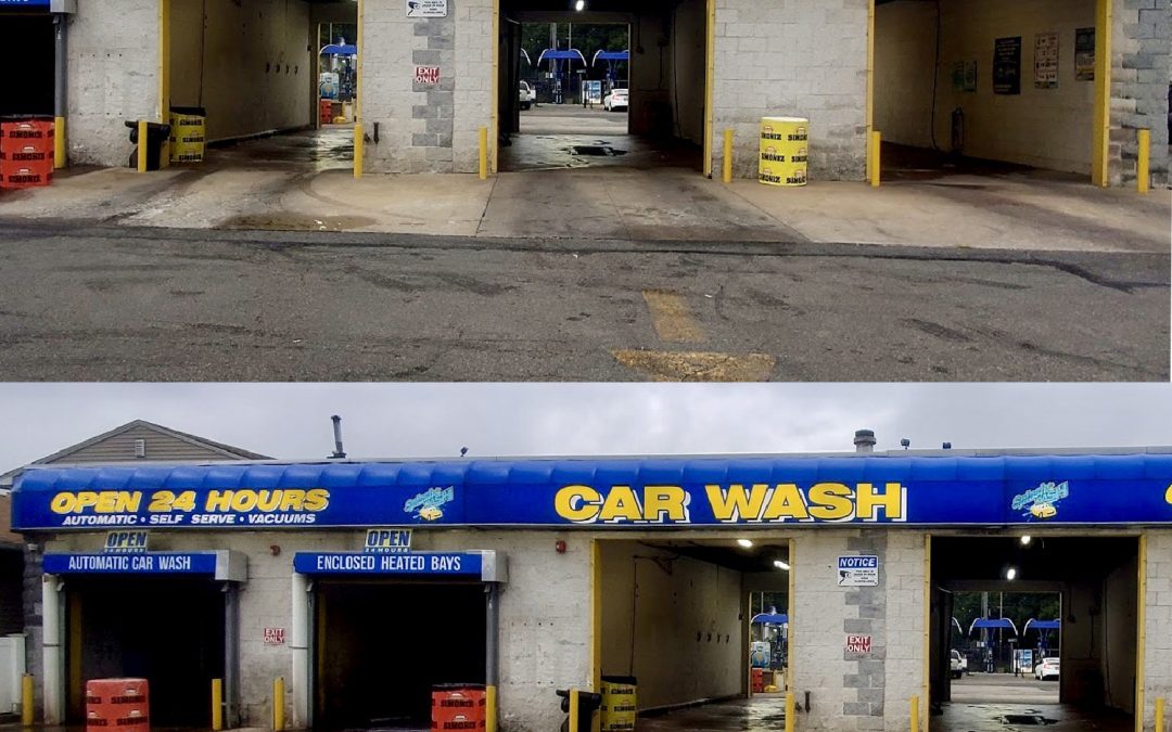 Awning Recovering Project at Splash N Dash Car Wash in Mastic, NY